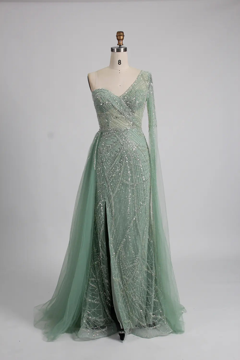 One Shoulder Beaded Sage Green Mother of the Bride Dress MK139