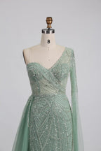 One Shoulder Beaded Sage Green Mother of the Bride Dress MK139