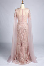 Pink Sequin Tulle Cape Mother of the Bride Dress MK169
