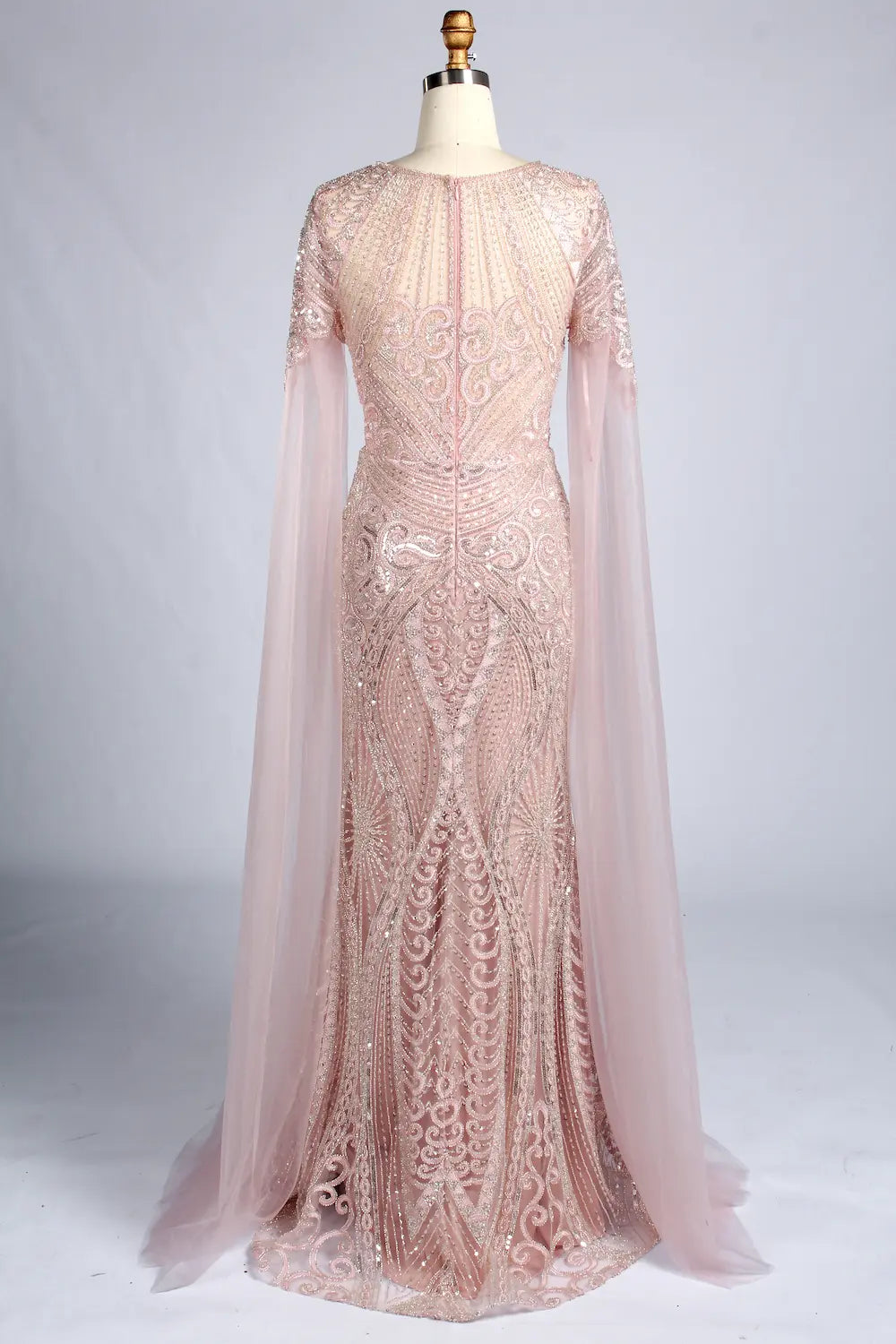 Pink Sequin Tulle Cape Mother of the Bride Dress MK169