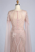 Pink Sequin Tulle Cape Mother of the Bride Dress MK169