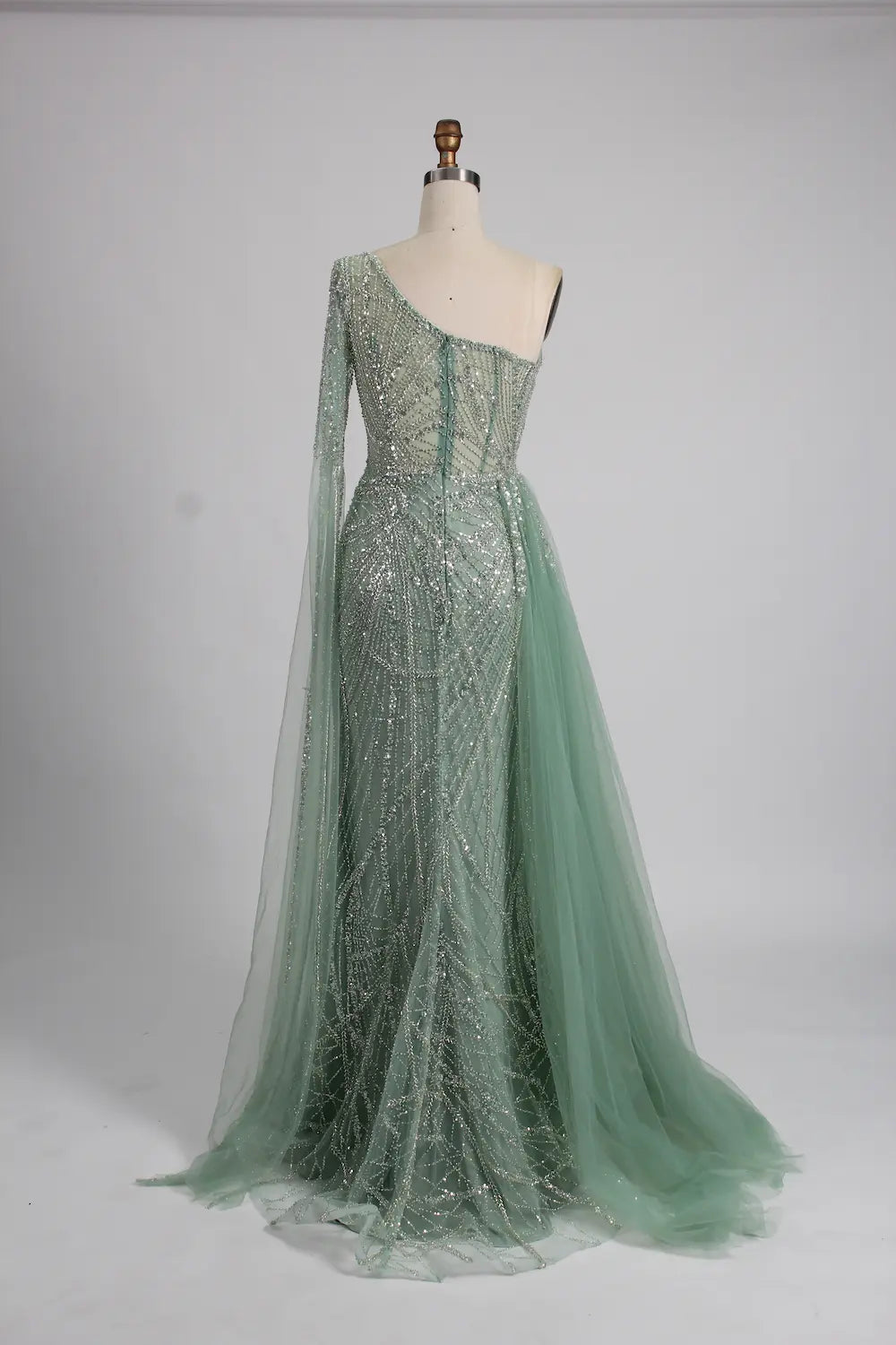 One Shoulder Beaded Sage Green Mother of the Bride Dress MK139