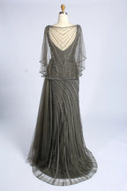 Beaded Cape V-Neck Slit Mermaid Mother of the Bride Dress MC168