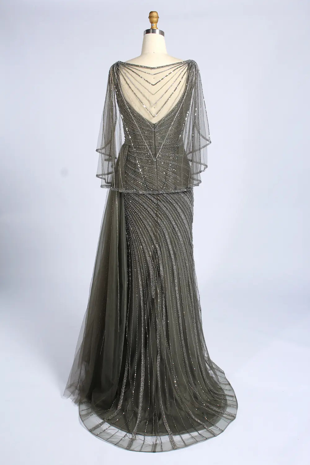 Beaded Cape V-Neck Slit Mermaid Mother of the Bride Dress MC168