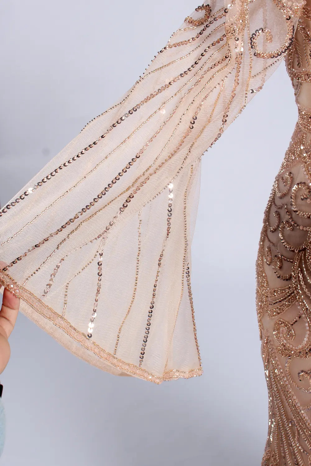 High-Neck Beaded Sequined Long Sleeve Mother of the Bride Dress MC170