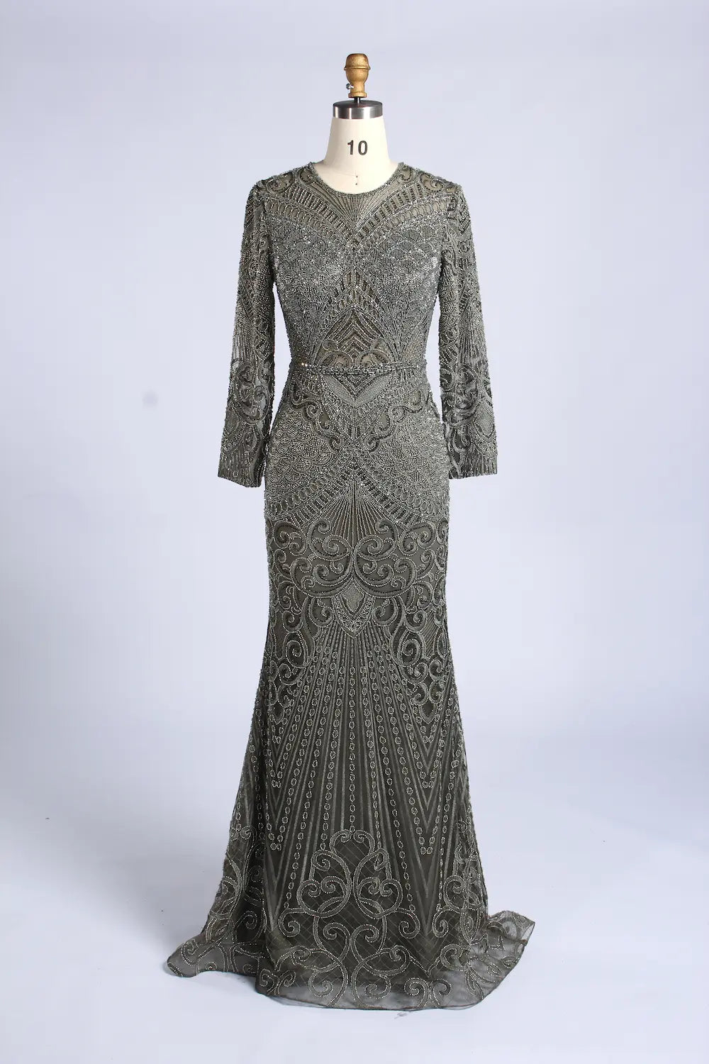 Elegant Blue Long Sleeve Beaded Mermaid Mother of the Bride Dress MC171