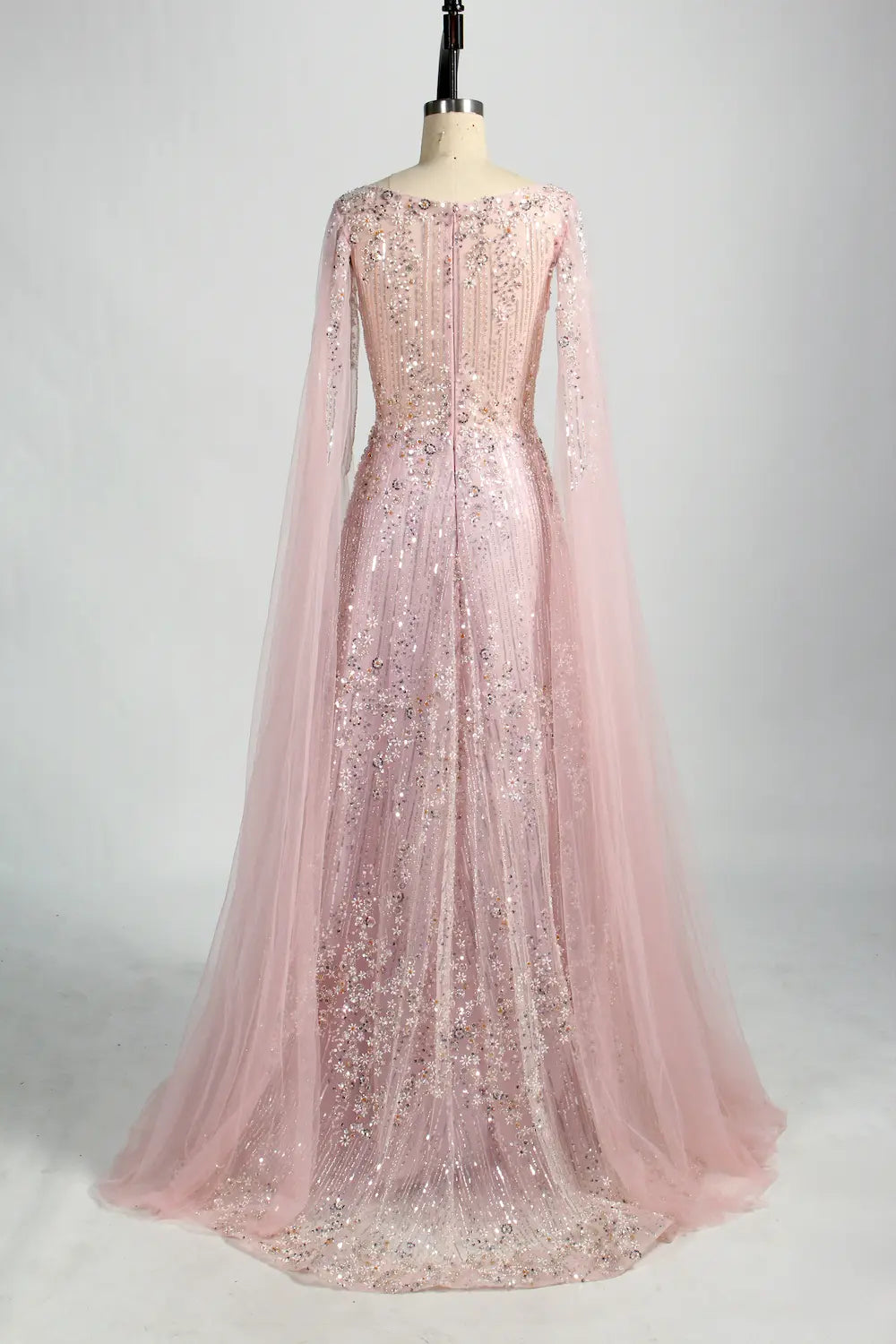 Beaded Sequin A-Line Mother of the Bride Dress with Cape Sleeves KS047