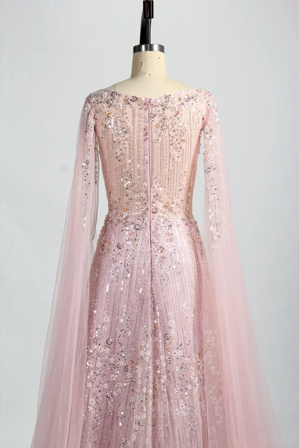 Beaded Sequin A-Line Mother of the Bride Dress with Cape Sleeves KS047