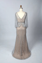 Sparkling Fit-and-Flare Mother of the Bride Dress with Sheer Sleeves MC051
