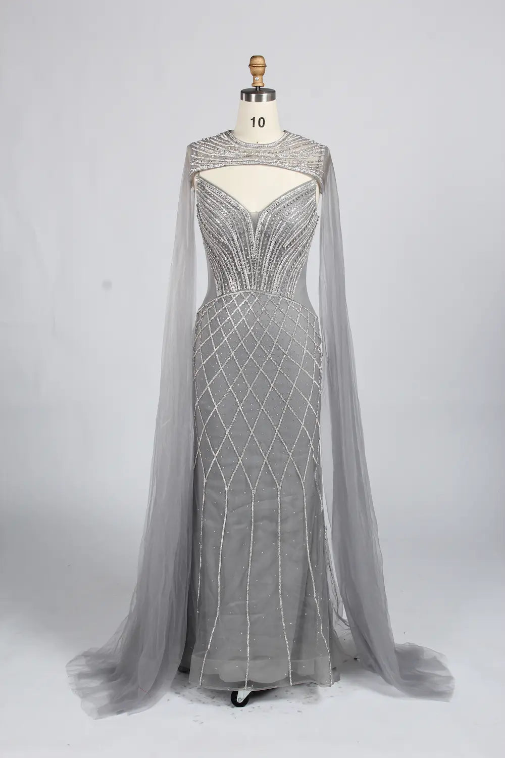Luxury Beaded V-Neck Cape Sleeves Mother of the Bride Dress KY048