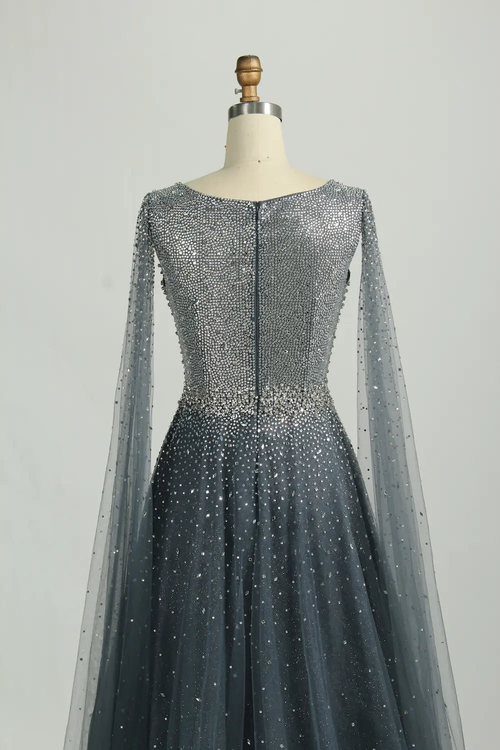 Beaded V-Neck A-Line Mother of the Bride Dress with Cape Sleeves KS048