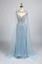 Luxury Beaded V-Neck Cape Sleeves Mother of the Bride Dress KY048