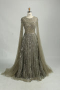 Beaded Long-Sleeve A-Line Mother of the Bride Dress KS050
