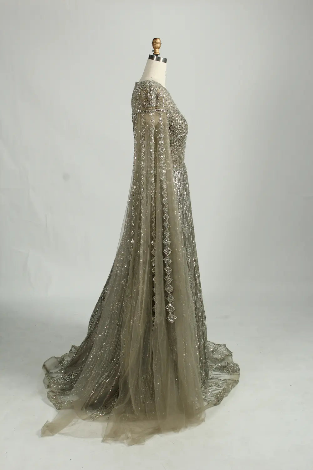 Beaded Long-Sleeve A-Line Mother of the Bride Dress KS050