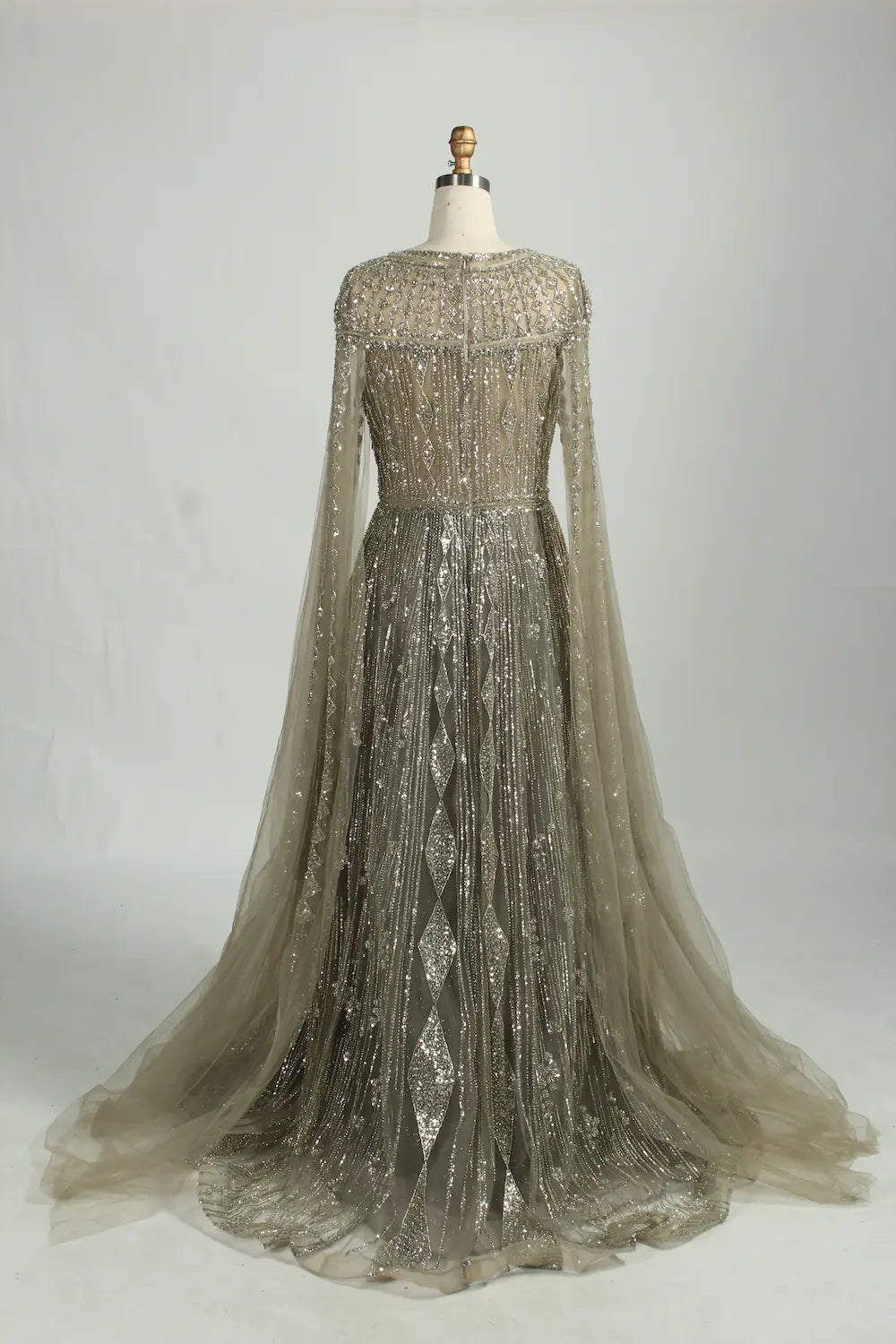 Beaded Long-Sleeve A-Line Mother of the Bride Dress KS050