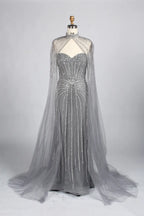 Luxury Pink Beaded Fit Mermaid Cape Sleeves Mother of the Bride Dress KY049