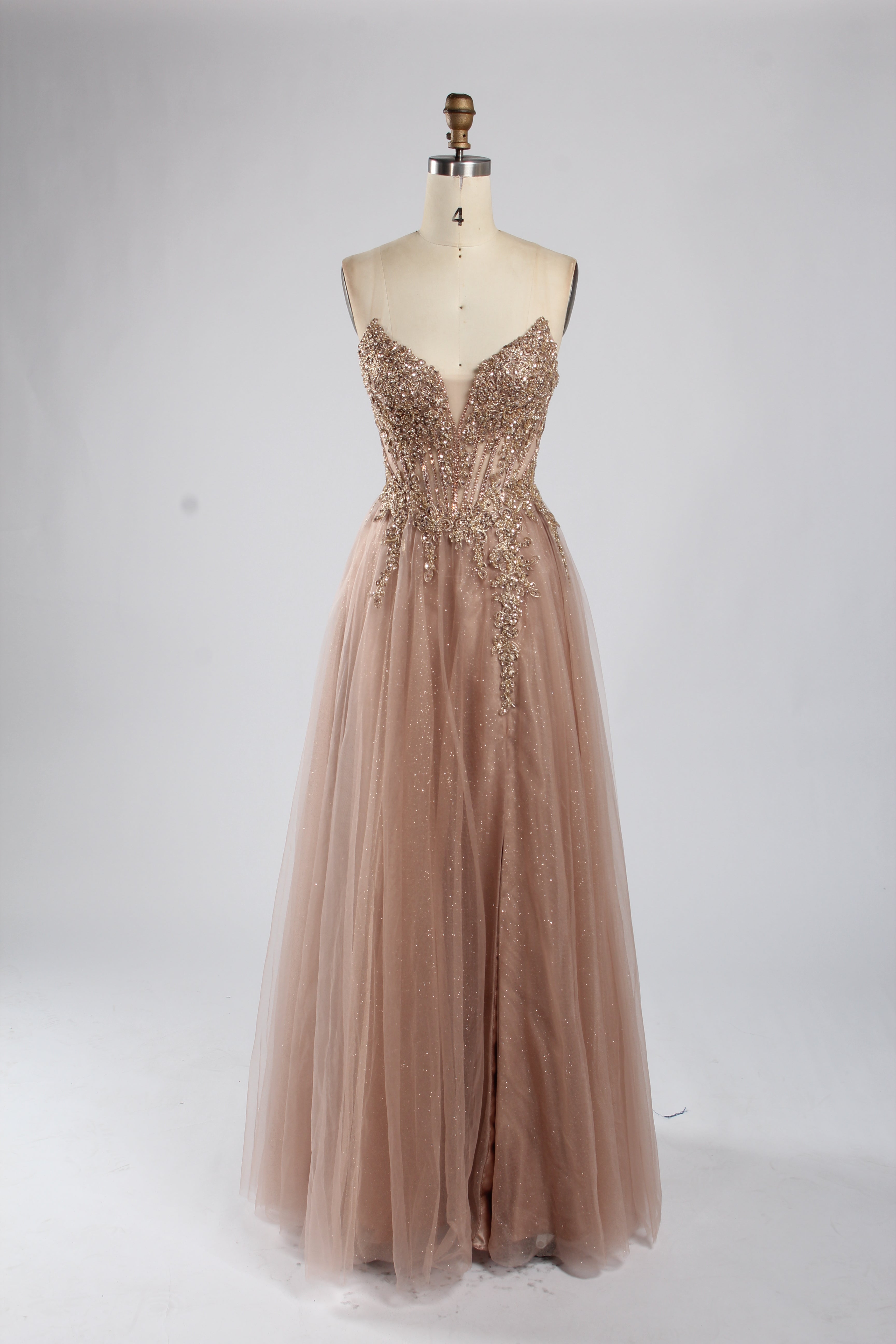 Wholesale Dusty Blue Beaded Strapless Tulle Evening Gown 33393