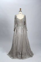 Sophisticated A-Line Mother of the Bride Dress with Long Sleeves MK058