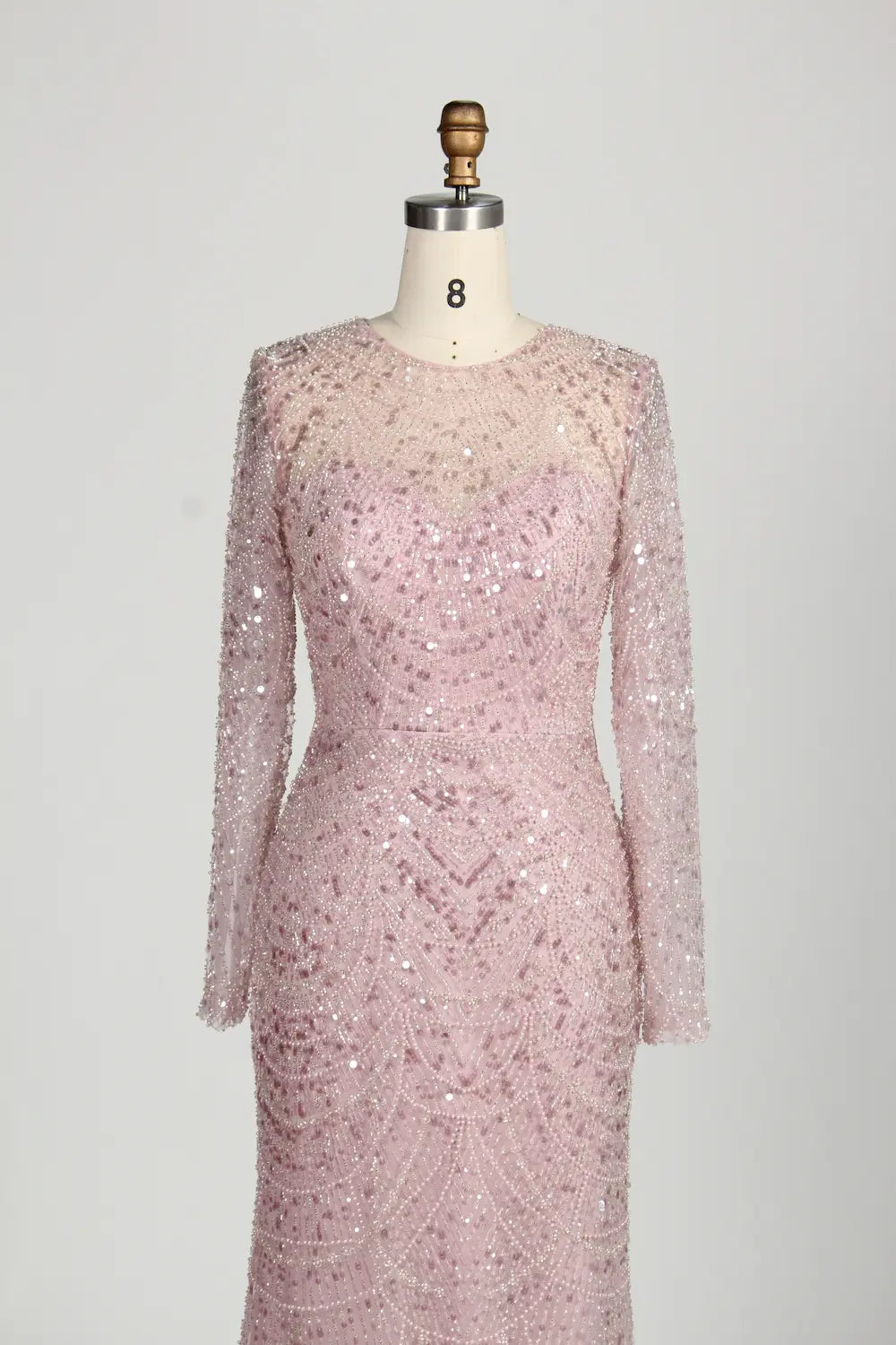 Blush Pink Beaded High Neck and Detachable Cape MOB Dress KY045
