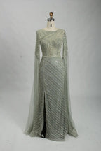 Light Blue Sequin Boat Neck Long Sleeve Mother of the Bride Dress MK126