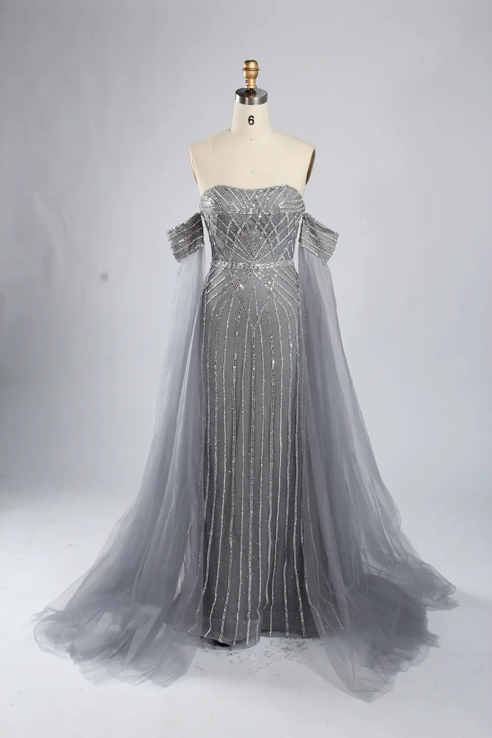 Off-the-Shoulder Beaded Draped Sleeves Mermaid Mother of the Bride Dress KY051