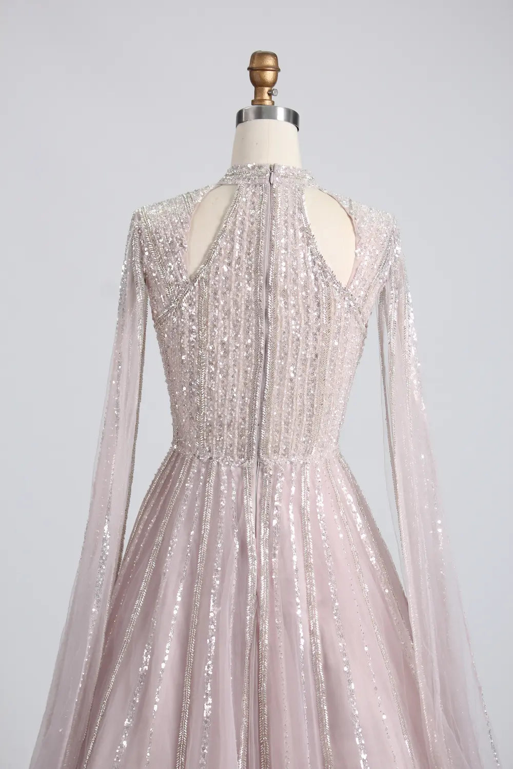 Beaded High Neck A-Line Mother of the Bride Dress with Cape Sleeves KS038