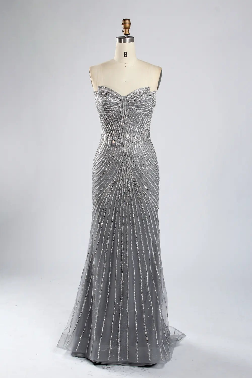 Classic Silver Grey Beaded Cape Sleeves Mother of the Bride Dress KY052