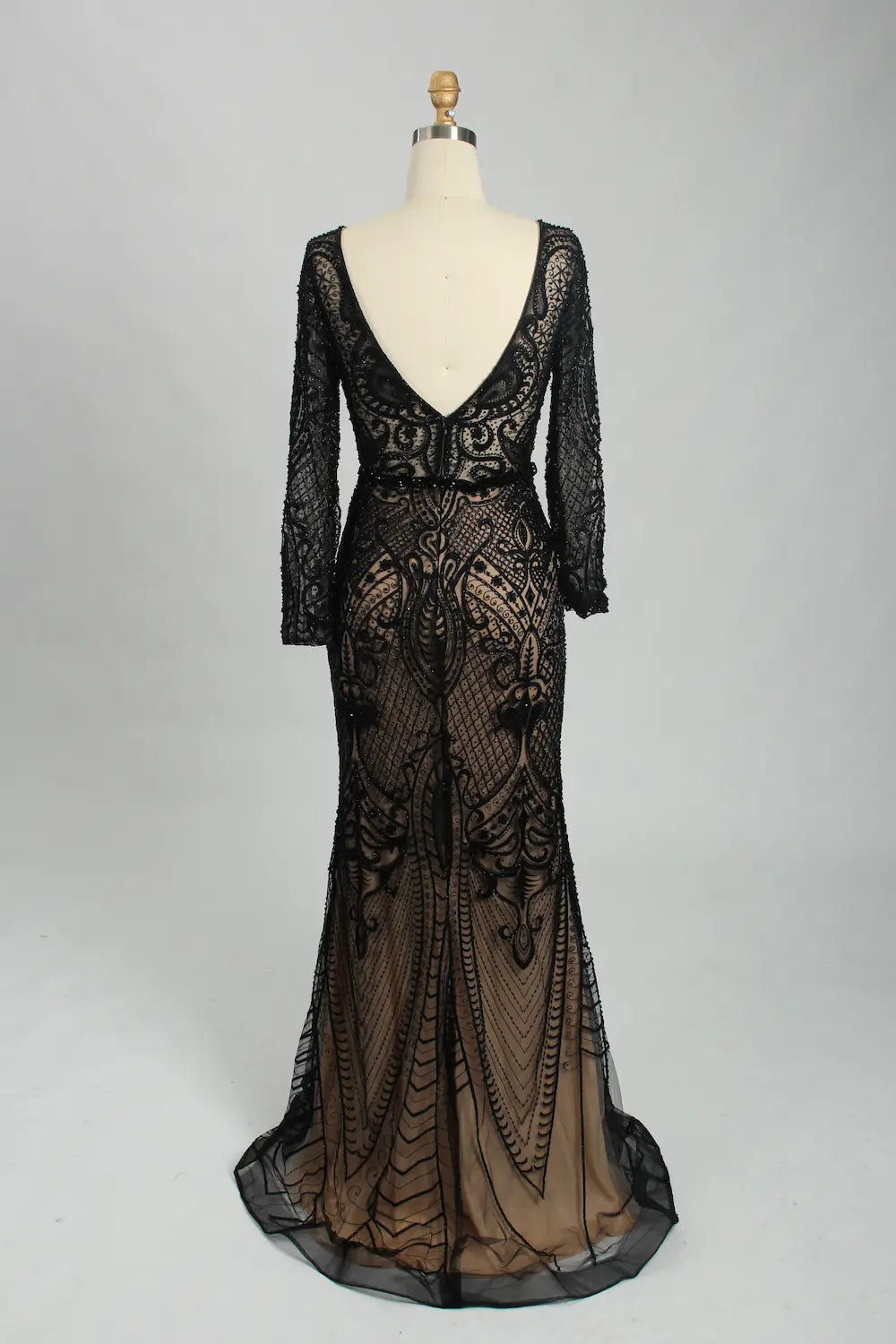 Beaded V-Neck Long Sleeve Black Mother of the Bride Dress MC107