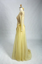 Light Yellow Beaded Long Sleeve Mother of the Bride Dress MK127