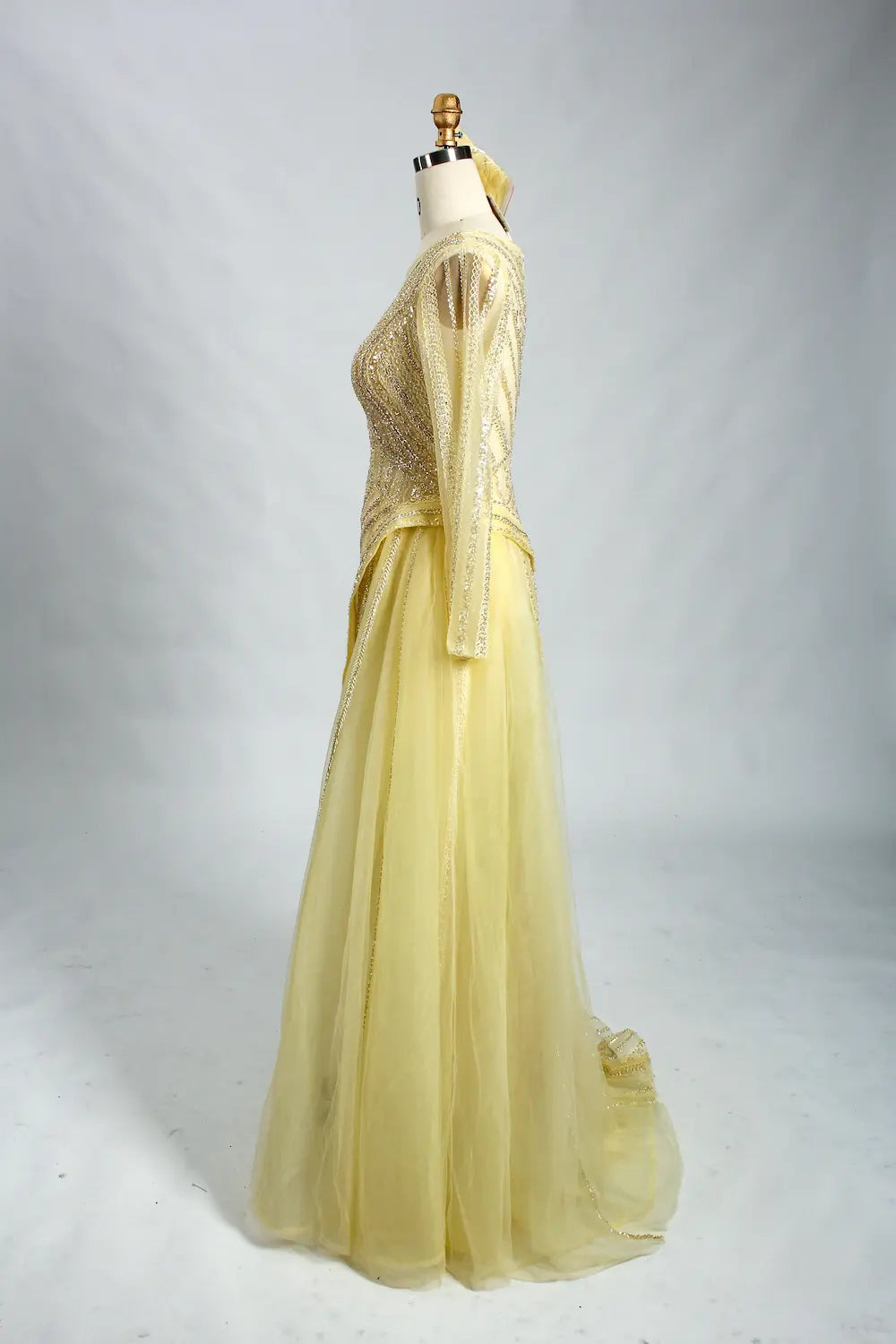 Light Yellow Beaded Long Sleeve Mother of the Bride Dress MK127