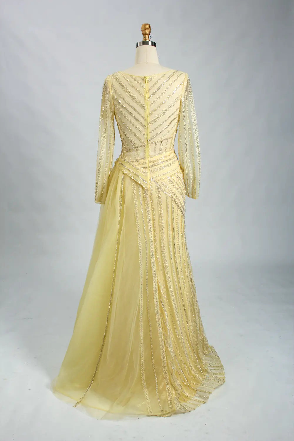 Light Yellow Beaded Long Sleeve Mother of the Bride Dress MK127