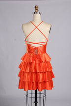 Wholesale Orange Halter Keyhole Ruffled Homecoming Dress 33538