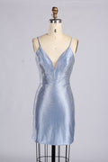 Wholesale Light Blue Sequin Spaghetti Strap Homecoming Dress 33233S