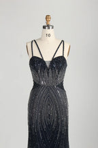 Navy Blue Sequin Sheer Cape Mermaid Mother of the Bride Dress MC157