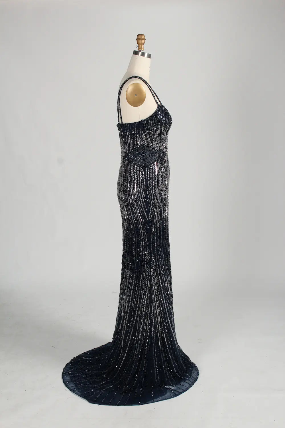 Navy Blue Sequin Sheer Cape Mermaid Mother of the Bride Dress MC157