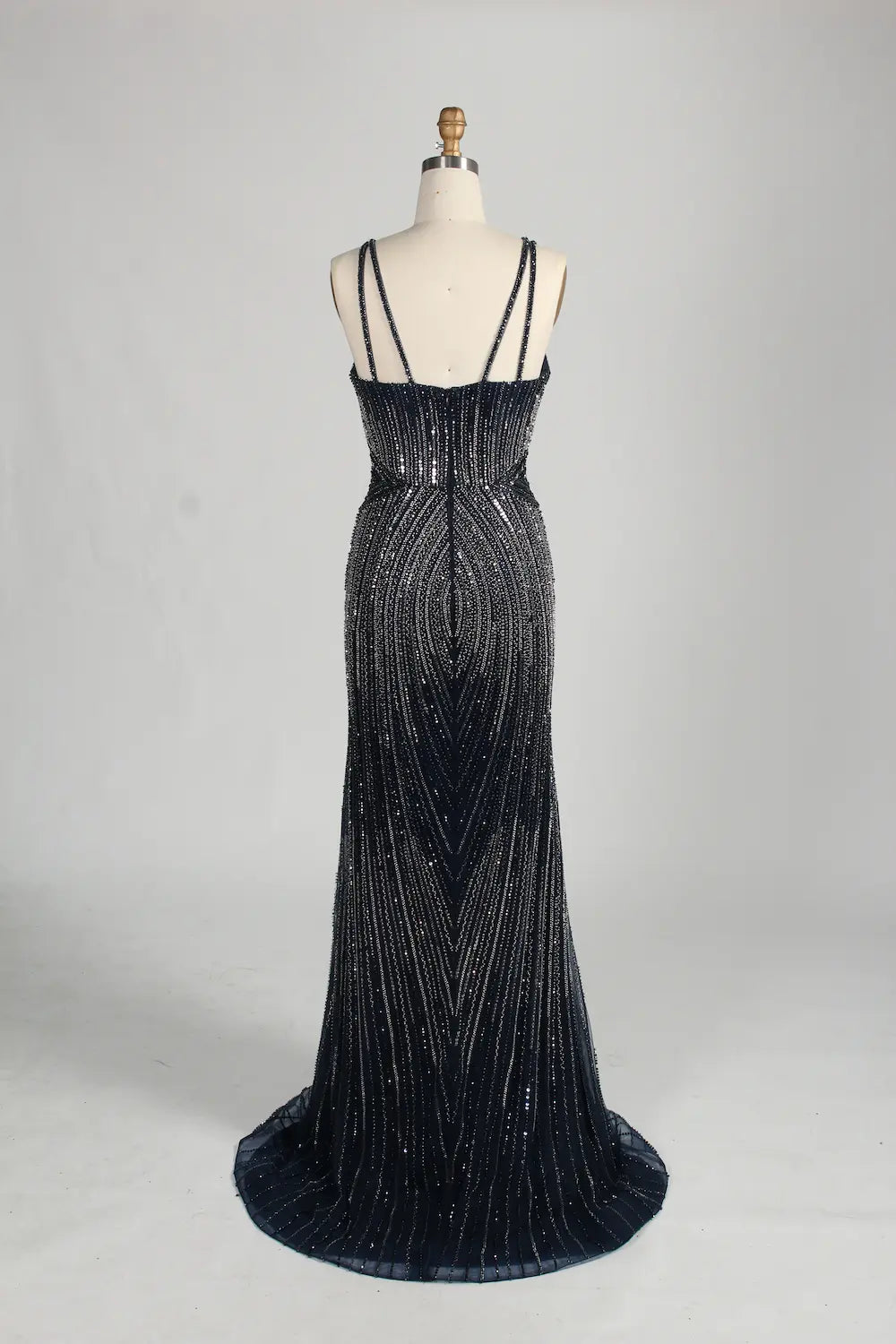Navy Blue Sequin Sheer Cape Mermaid Mother of the Bride Dress MC157