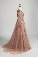 Blush Pink Sequin A-Line Long Bishop Sleeves Mother of the Bride Dress MC156