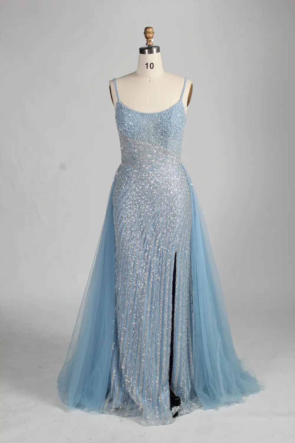 Blue Sequin Mermaid Slit Side Overskirt Evening Dress MC140