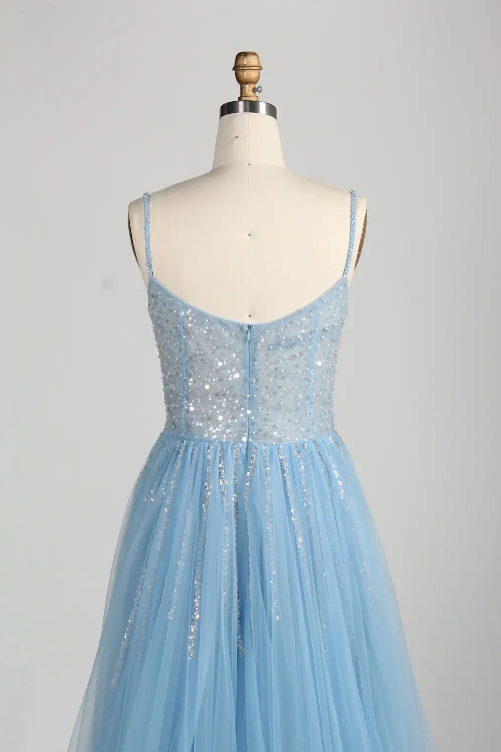 Blue Sequin Mermaid Slit Side Overskirt Evening Dress MC140