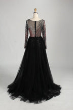 Black Long Sleeve Sequined Mermaid Overskirt Mother of the Bride Dress MC142