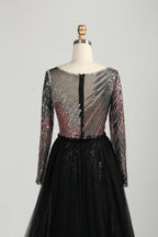 Black Long Sleeve Sequined Mermaid Overskirt Mother of the Bride Dress MC142