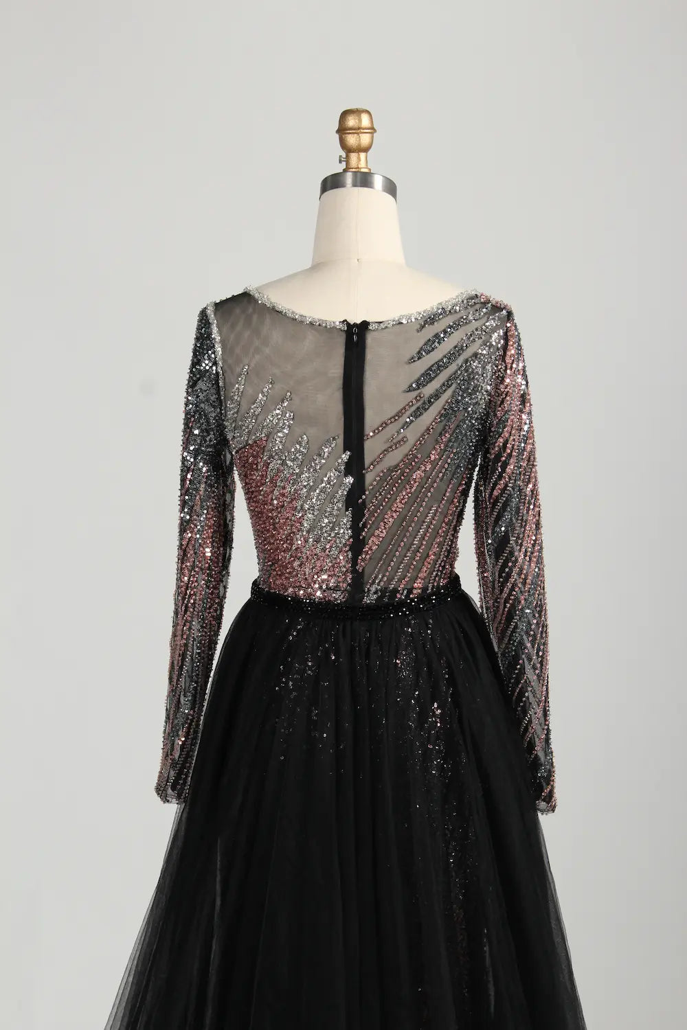 Black Long Sleeve Sequined Mermaid Overskirt Mother of the Bride Dress MC142