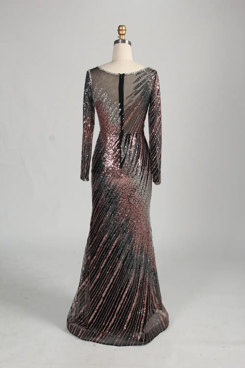 Black Long Sleeve Sequined Mermaid Overskirt Mother of the Bride Dress MC142