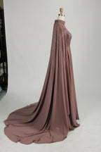 High-Neck Beaded A-Line Cape Sleeves Mother of the Bride Dress MC154