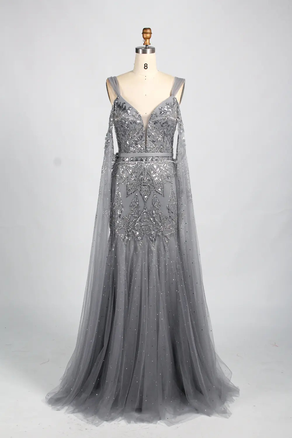 Elegant Beaded Draped Sleeves Mermaid Mother of the Bride Dress KY036