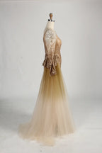 Champagne Sequine V-Neck Long Sleeves Mother of the Bride Dress MC145