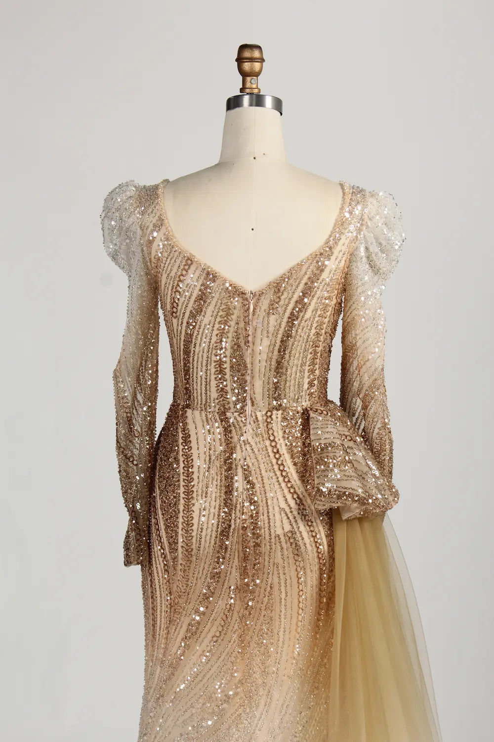 Champagne Sequine V-Neck Long Sleeves Mother of the Bride Dress MC145