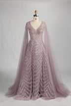 Dusty Mauve Sequined Mother of the Bride or Groom Dress with Cape Sleeves MC149