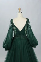 V-Neck Embellished A-Line Mother of the Bride Dress with Balloon Sleeves MK086