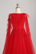 Red Long Cape Sleeves A-Line Mother of the Bride Dress MC152
